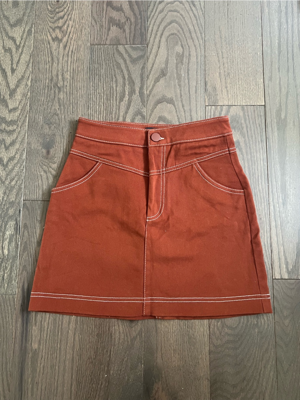 Zara Rust Orange Mini Skirt with White Topstitching